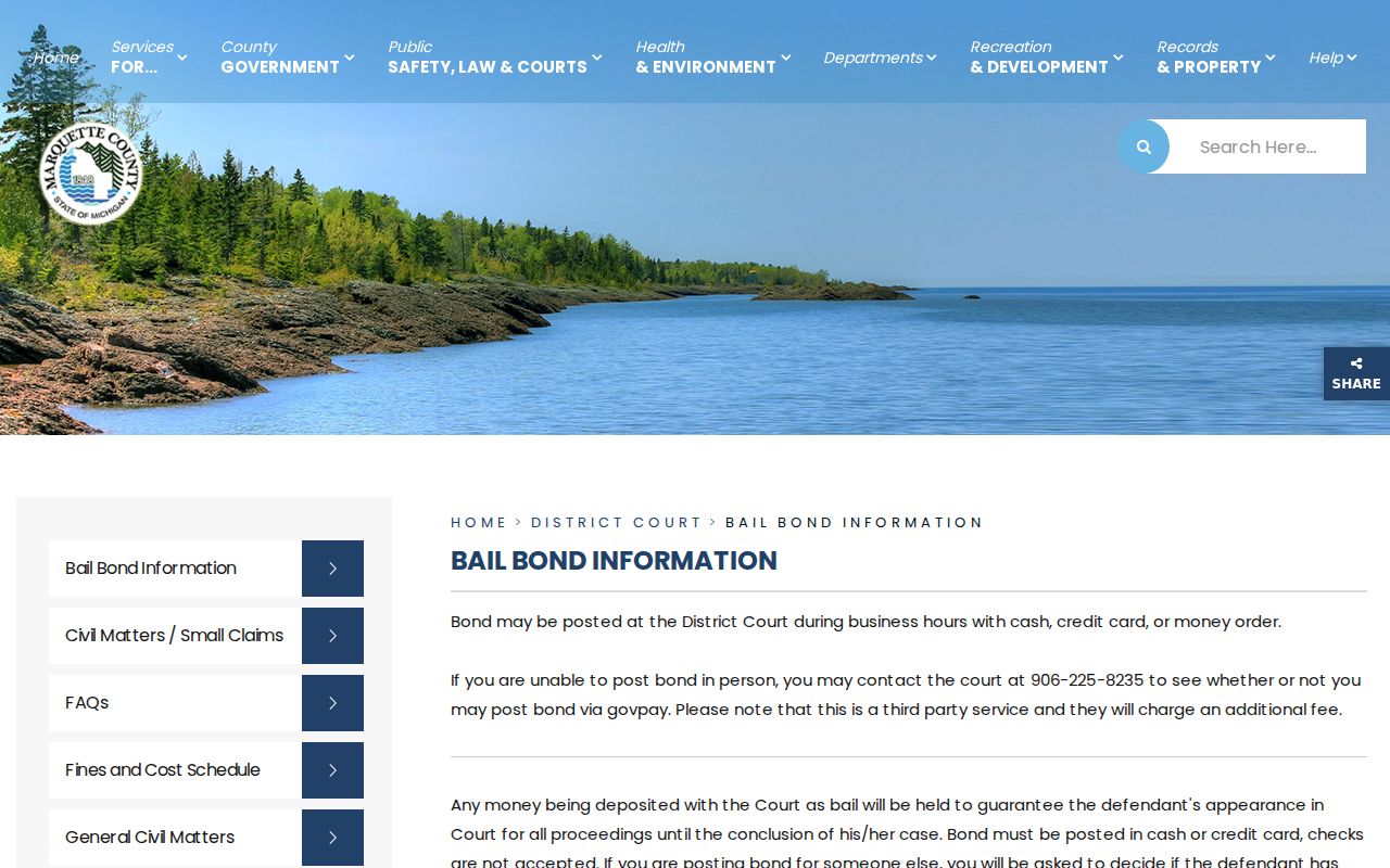 Marquette County bond posting and refund guidance with the 10 percent rule for warrant records